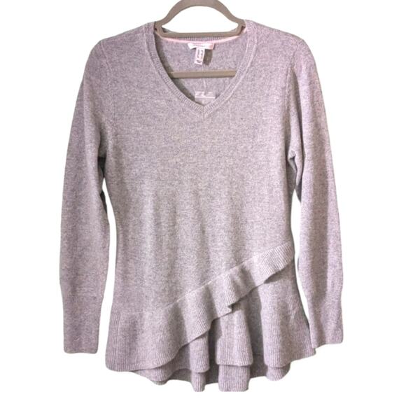 NWOT Isaac Mizrahi Live Women's V Neck Ruffle Peplum Cashmere sweater XS - Picture 1 of 8
